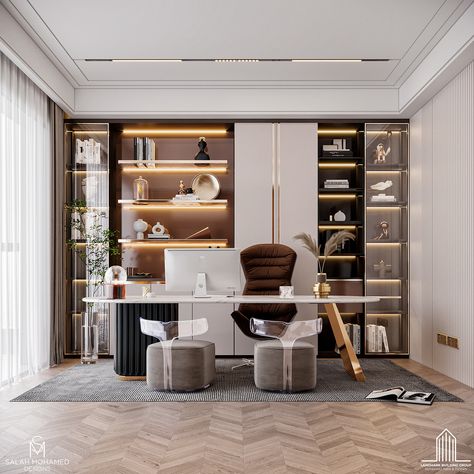 Modern home office design in New Cairo Ceo Office Design Luxury Modern, Office Table Design Modern, Ceo Office Design, Modern Home Office Design, Modern Kids Room Design, Small Office Design Interior, New Cairo, Office Table Design, Office Interior Design Modern