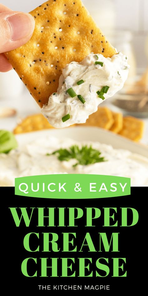 Whipped Cream Cheese - The Kitchen Magpie Diy Whipped Cream Cheese, How To Whip Cream Cheese, How To Make Whipped Cream Cheese, Diy Cream Cheese Spread, Cream Cheese Smear Recipe, Homemade Whipped Cream Cheese, Recipes Using Whipped Cream Cheese, Spreadable Cream Cheese Recipes, Whipped Cheese Dip