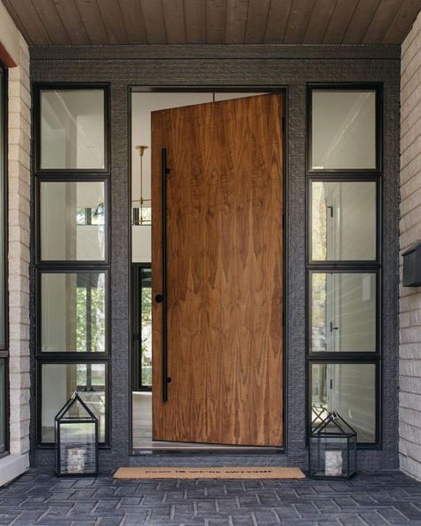 Front Door With Side Lights, Elizabeth Scott, Exterior Door Designs, House Main Door, Modern Entrance Door, House Main Door Design, Dumaguete, Wooden Main Door, Wooden Main Door Design