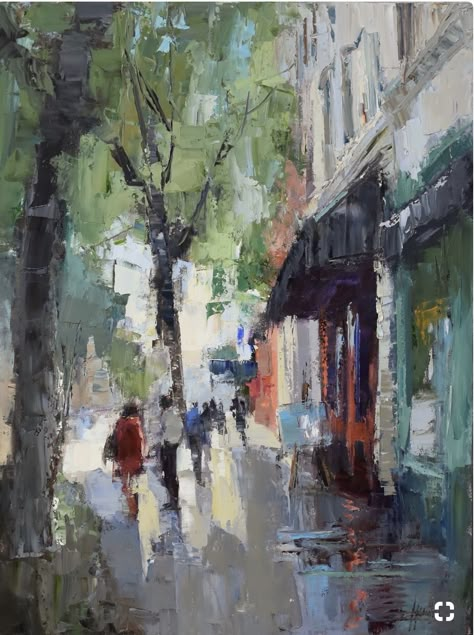 Barbara Flowers Paintings, Landscape City, Painting Reference, Street Painting, Impressionism Painting, Abstract Oil Painting, Cityscape Painting, Abstract Art Landscape, Impressionist Paintings