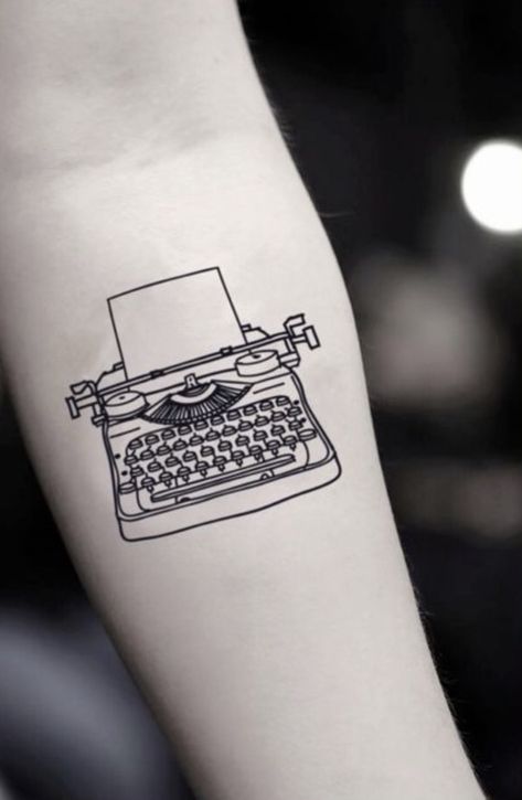 Traditional Typewriter Tattoo, Type Writer Tattoos, Typewriter Tattoo Minimalist, Author Tattoo Ideas, Journalism Tattoo, Film Roll Tattoo, Tattoos For Writers, Keyboard Tattoo, Laptop Tattoo