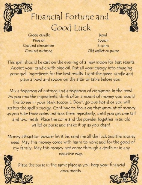 Financial Fortune & Good Luck Spell Good Luck Spell, Luck Spell, Magical Spells, Magic Candles, Wiccan Books, Potions Book, Good Luck Spells, Spells For Beginners, Spell Books