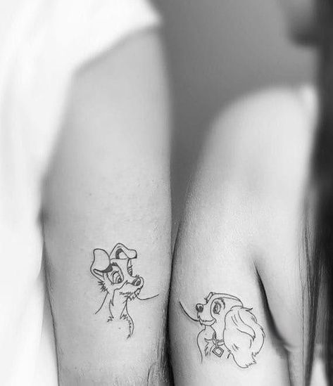 Couples Matching Disney Tattoos, Cool Couple Tattoo Ideas, Couple Ideas Tattoo, Character Couple Tattoos, Tato For Couple, Couple Tattoo Idea, Up Tattoo Disney Couple, Disney Couples Tattoos, Disney Tattoos Couples