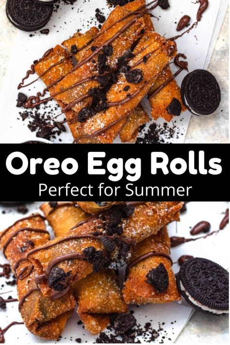 Things To Put In Egg Roll Wrappers, Nutella Egg Rolls, Dessert Egg Roll Recipes Sweet Treats, Egg Roll Flavors, Desserts With Egg Roll Wrappers, Oreo Egg Rolls, Creative Egg Roll Recipes, Stuffed Egg Rolls, Non Traditional Egg Rolls