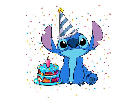 Birthday Stitch, Stitch From Lilo And Stitch, Lilo And Stitch Birthday, Happy Birthday Drawings, Stitch Coloring Pages, Lilo Und Stitch, Stitch Birthday, Painting Birthday