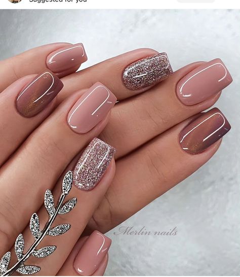 Short Square Nail Designs, Mauve Nails, Thanksgiving Nail Art, Square Nail, Glittery Nails, Square Nail Designs, Short Square Nails, Pretty Nail Art Designs, Thanksgiving Nails