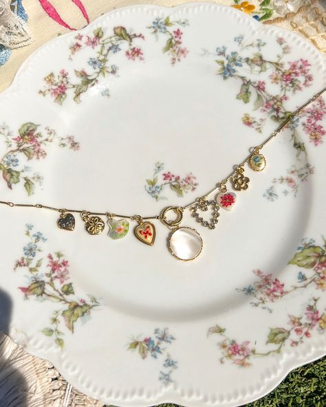 pearls, rhinestones, & sun☀️🧺🌷 #vintagestyle #charmnecklace #summerjewelry #shabbychic #pinterestinspired #cottagecore #fashioninspo #maximaliststyle #styleinspo Cottagecore Jewelry, Maximalist Style, Summer Jewelry, Charm Necklace, Shabby Chic, Fashion Inspo, Vintage Fashion, Sun, 10 Things