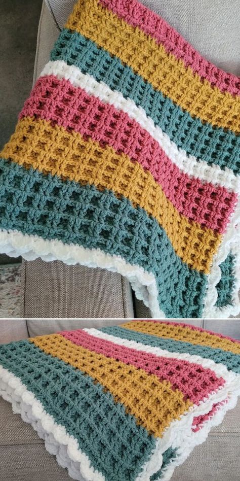 Boarder For Waffle Stitch Blanket, Baby Blanket Crochet Waffle Stitch, Lapgan Patterns, Waffle Stitch Blanket Border, Waffle Pattern Crochet, Border For Waffle Stitch Blanket, Crochet Border For Waffle Stitch Blanket, Waffle Stitch Crochet Blanket Free Pattern, Waffle Blanket Crochet