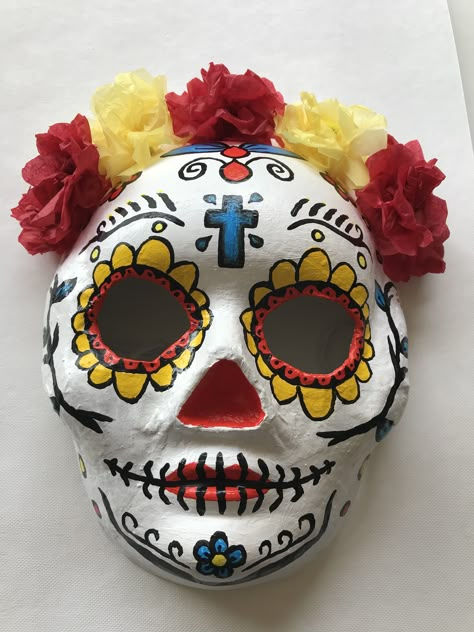 Calavera, day of the dead mask design. Day Of The Dead Face Mask, Mascara Mask Design, Day Of The Dead Masks For Kids, Mexican Mask Art, Dia De Los Muertos Mask Ideas, Day Of The Dead Mask Designs, Clay Mask Ideas Art Ceramic Sculptures, Creative Mask Ideas Diy, Mascara Design Ideas