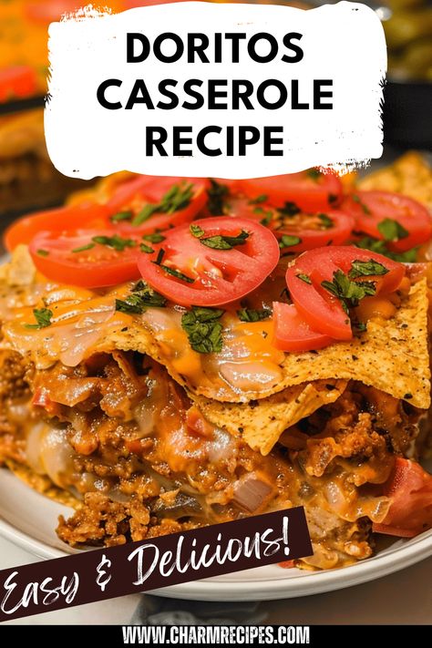 Try this delicious Doritos Casserole that satisfies everyone at your dinner table! This simple recipe features layers of crispy Doritos, seasoned ground beef or chicken, and a blend of creamy cheese. Perfect for potlucks, family gatherings, or weeknight dinners, this savory dish offers a fantastic crunch with each bite. Elevate your side dish game with this easy-to-make casserole, which combines hearty flavors and mouthwatering textures. Even picky eaters will love it! Dorito Casserole With Ranch Style Beans, Picky Eater Ground Beef Recipes, Dorito Casserole With Cream Of Mushroom, Dorito Enchilada Casserole, Dorito Casserole Hamburger With Rotel, Doritos Recipes Dinners, Recipes With Dorito Chips, Dorito Beef Casserole, Mexican Casserole With Doritos