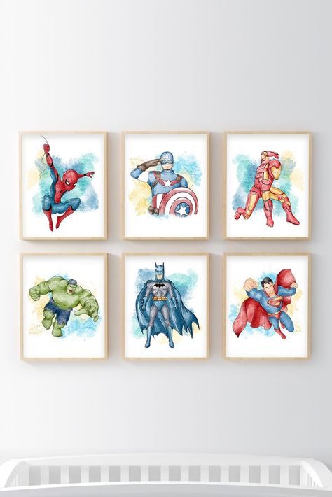 Superhero Kids Room Wall Art Superhero Modern Bedroom, Boys Marvel Playroom, Classy Superhero Bedroom, Hulk Bedroom Ideas Boy Rooms, Super Hero Bedroom Kids Rooms, Toddler Boy Superhero Bedroom, Super Hero Boys Room Ideas, Kids Avengers Bedroom, Boys Bedroom Art