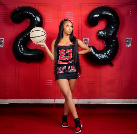 Basketball Photoshoot Birthday, 23 Jersey Birthday Photoshoot, Photoshoot Ideas For 23rd Birthday, 23 Jordan Year Birthday Outfits, Senior Pictures Outfits Basketball, 23 Birthday Photo Shoot Ideas, 23 Birthday Photoshoot Ideas Jordan, Jordan Party Outfits, Jordan 23 Photoshoot Photo Ideas