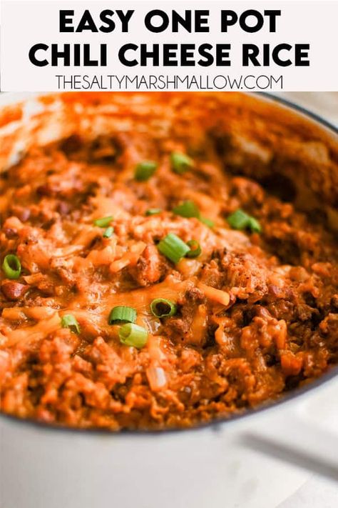 One Pot Chili Cheese Rice Chili With Rice Recipes, Chili Cheese Rice, Chili Rice Recipe, Chili With Rice, With Rice Recipes, One Pot Chili, Marshmallow Recipes, The Salty Marshmallow, Salty Marshmallow