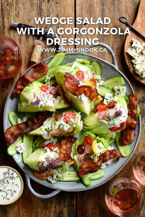 Outback Wedge Salad Recipe, Gorgonzola Salad Dressing, Gorgonzola Dressing Recipe, Salad Wedge, Dreamsicle Salad Recipe, Leftover Grilled Chicken, Gorgonzola Dressing, Chive Flowers, Gorgonzola Recipes