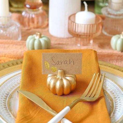 Kate Aspen Fall Decor Mini Gold Pumpkin Place Card Holder (Set of 6), Place Settings, Perfect for Thanksgiving Table Decor, Fall Themed Weddings, Bridal Brunches Functional Decorating, Thanksgiving Table Place Settings, Décoration Table Halloween, Place Settings Thanksgiving, Gold Pumpkin, Table Halloween, Thanksgiving Table Decor, Table Place Settings, Place Card Holder