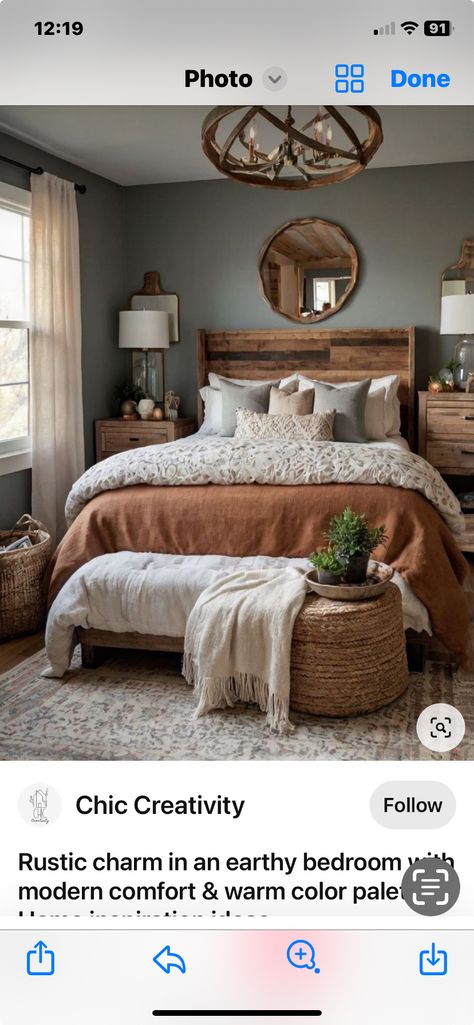 Earthy Bedroom, Modern Bedroom, Rustic Charm, Warm Colors, Bedroom, Color