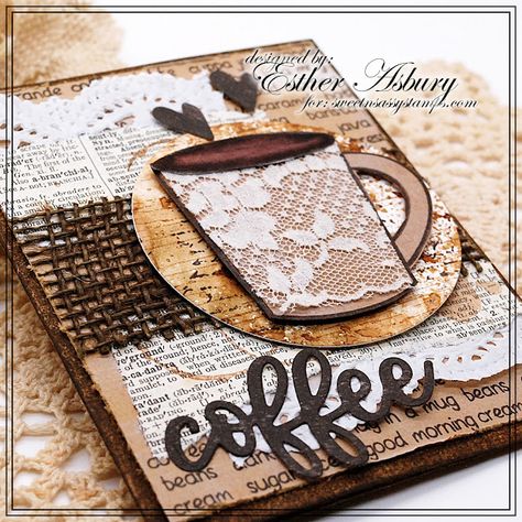 Shoregirl's Creations: Shabby Coffee Card Coffee Mixed Media Art, Cards With Coffee Theme, Coffee Cards Handmade, Coffee Scrapbook, Coffee Themed Cards, Coffee Project, Coffee Sachets, Coffee Words, Tea Crafts