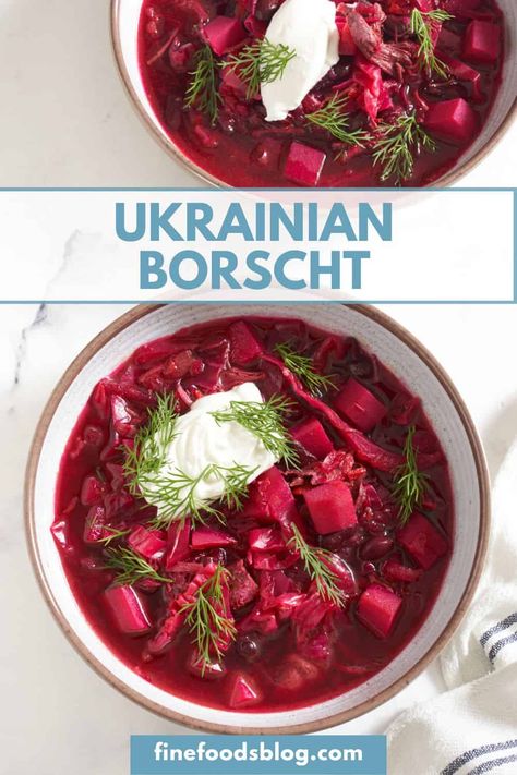 This easy borscht soup recipe has authentic Ukrainian flavors, made with beets, cabbage and potatoes. You choose a meat option: beef or pork with both work! Kidney beans add more protein and cider vinegar helps the soup hold its beautiful color. Gluten free and dairy free! Ukranian Borscht, Traditional Borscht Recipe, Borscht Soup Recipe, Postpartum Necessities, Ukrainian Borscht, Homemade Stock, Borscht Recipe, Borscht Soup, Cabbage And Potatoes