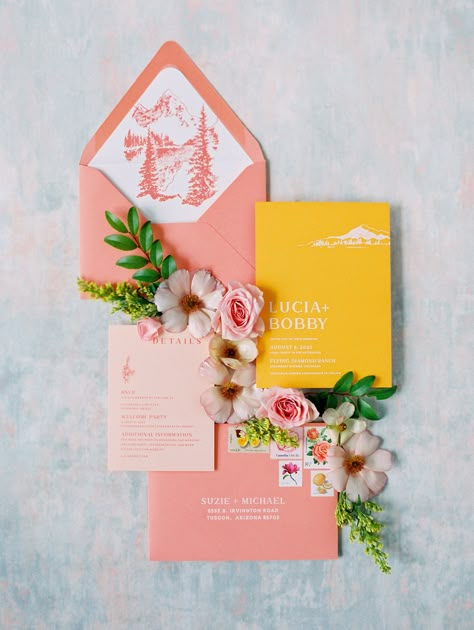 Bright Wedding Invitations, Destination Wedding Invitation, Colorful Wedding Invitations, Trendy Wedding Invitations, Wedding Invitation Inspiration, Bright Wedding, Envelope Liner, Destination Wedding Invitations, Peach Wedding