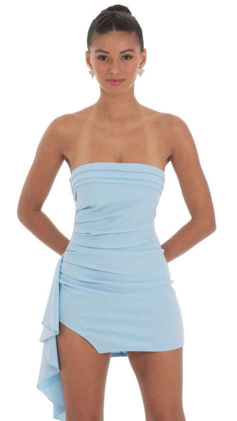 Strapless Blue Dress Short, Lucy In The Sky Dress Homecoming Blue, Hoco Dresses T, Homecoming Dress Light Blue, Cute Unique Hoco Dresses, Nice Mini Dress, Mini Light Blue Dress, Beach Hoco Dress, Hock Dress Ideas