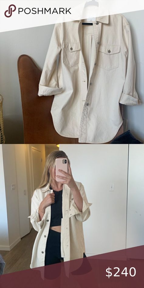 Cream denim jacket (designed to be oversized) Cream Denim Jacket Outfit, Cream Denim Jacket, Aritzia Jacket, Match Outfits, Cream Jeans, Denim Jacket Outfit, Cream Jacket, Cream Shirt, Big Shirt