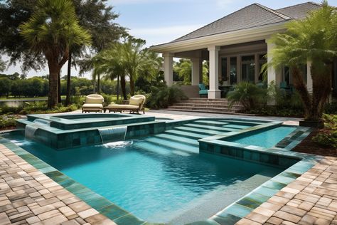 How to choose the best color for Pool waterline tile - Unique Design Blog Pool Color Schemes, Pool Tile And Coping, Pool Waterline Tile, Pool Tile Ideas, Pool Waterline, Travertine Pool Decking, Waterline Tile, Waterline Pool Tile, Mediterranean Pool