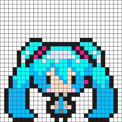 Miku Kandi, Kandi Patterns Templates, Free Blanket Knitting Patterns, Free Sweater Knitting Patterns, Printable Crochet Patterns, Kandi Cuffs, Easy Pixel Art, Pixel Art Templates, Knitting Patterns Free Hats