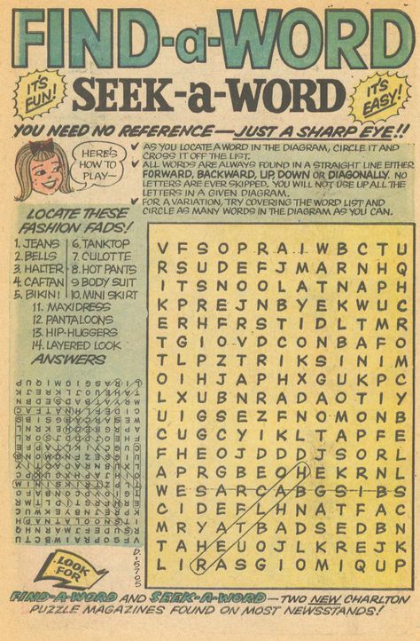 I Love You #108 (September 1974) Finding Words Puzzle, Magazine Games Design, Word Search Design, 1974 Aesthetic, Word Search Aesthetic, Magazine Activities, Word Search Book, Retro Magazine, Creative Book Covers