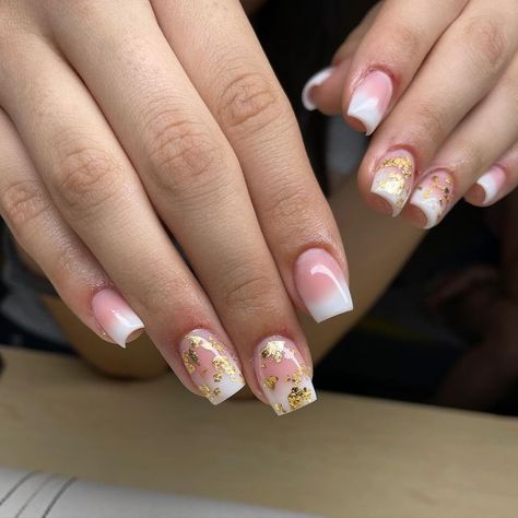 Gold Flakes Nails, Baby Boomer, Gold Flakes, Nails, Gold, Beauty