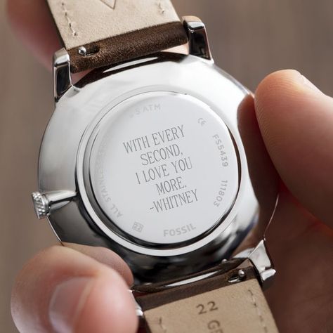 Gift someone you love with a personalized watch so every time they wear it, they'll think of you. ⌚😊 #personalizedwatch #menswatch #watch #personalized #thingsremembered #gift #giftidea #everythingspersonal Watch For Boyfriend Gift, Time Love Quotes Watch, Personalize Wedding Ideas, Watch Gift Quotes For Him, Time Quotes For Watch Gift, Men’s Anniversary Gift Idea, Watch Engraving Ideas For Boyfriend, Anniversary Present Ideas, Watch Engraving Ideas