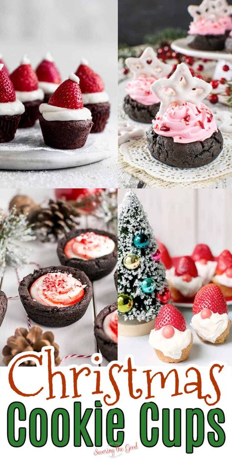 Christmas Mini Muffin Tin Recipes, Holiday Sugar Cookie Cups, Cookie Cups For Ice Cream, Christmas Cookie Cups Recipes, Cookie Cup Recipes Muffin Tins, Mini Cookie Cups Recipe, Refrigerated Sugar Cookie Dough Recipes, Mini Muffin Pan Cookies, Cookie Cups With Premade Dough