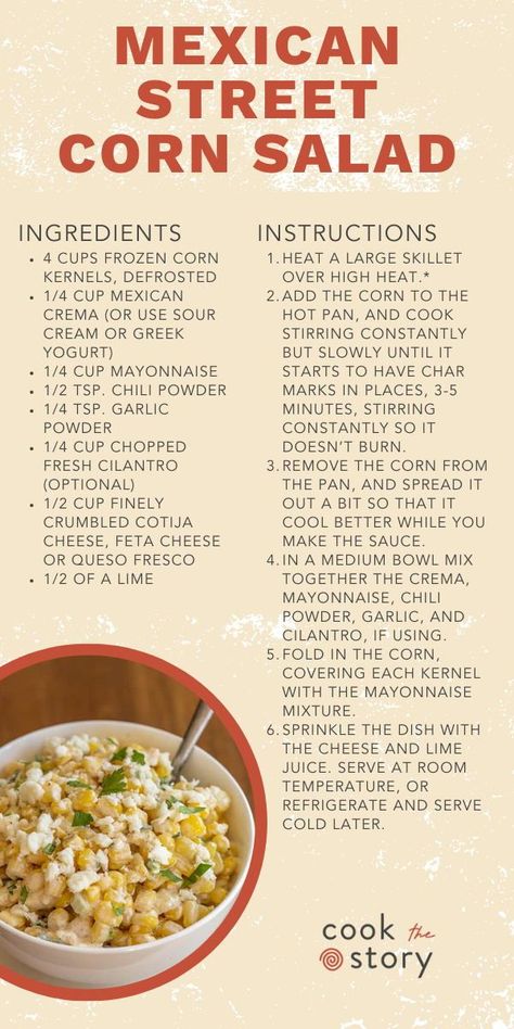 This Mexican corn salad is like street corn in a bowl. Flavors of charred corn, cream, spices, cojita cheese, and lime are mixed together for easy serving. Of course, I think fresh corn would probably be best here. But, since I usually make this when cobs of corn aren’t available, the recipe calls for frozen defrosted corn. You can use drained canned corn instead if you prefer that but I’m not typically a fan of it. Tap the pin for this yummy side dish. The Best Corn Salad, Cojita Corn Salad, Mexican Street Corn From A Can, Mexican Food Side Dishes Appetizers, Recipe For Street Corn, Vegetable Sides For Mexican Food, Elite Corn Recipe, El Lote Corn Recipe, Slow Cooker Street Corn