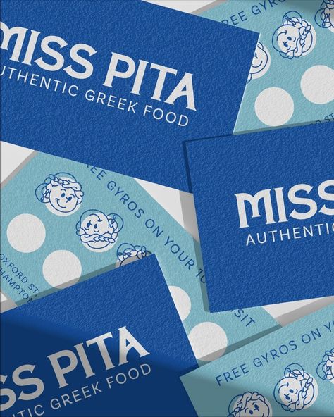 Introducing my proposal for Miss Pita, an authentic greek restaurant and takeaway in the heart of Southampton's Oxford Street 🤩 We all know I love a mascot design, so it comes as no surprise that I've crafted another for this project. What do you think of my lil greek lady? 👀 Ready to elevate your restaurant's branding? Comment 'REFRESH' and we can start discussing your project today 🤗 #branding #foodlogo #restaurantlogo Greek Style Restaurant Design, Greek Illustration Design, Greek Restaurant Design, Greek Branding, Restaurant Business Card Design, Greek Banner, Italian Restaurant Logos, Greek Kitchen, Eat Greek