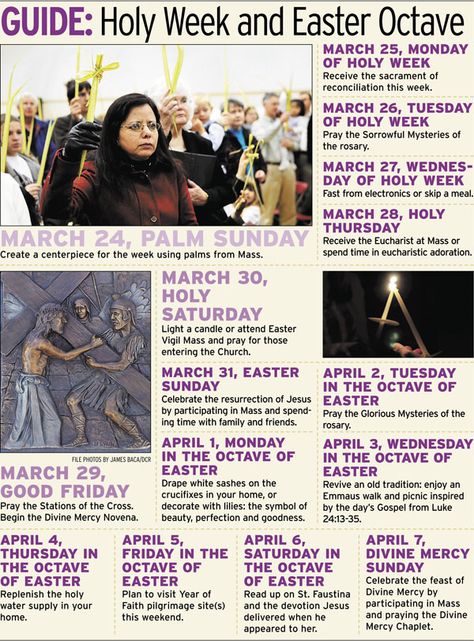 Calendar for Holy Week & Easter Octave Activities for the family...found in the Denver Catholic Register (http://www.archden.org/index.cfm/ID/10055/DenverCatholicRegister) Easter Octave, Catholic Liturgical Calendar, Catholic Feast Days, Catholic Easter, Liturgical Calendar, Holy Thursday, Easter Monday, First Monday, About Easter