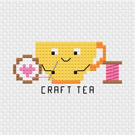 This cute crafty tea cup that is cross stitching is this weeks addition to the tea pun cross stitch pdf pattern series I am building up for my patrons. Craft tea cross stitch pdf pattern - Ringcat Beginner Cross Stitch Patterns Free, Tea Cross Stitch, Stitch Crafts, Kawaii Cross Stitch, Stitch Cards, Stitch Stuff, Cross Stitch Kitchen, Small Cross Stitch, Needle Crafts