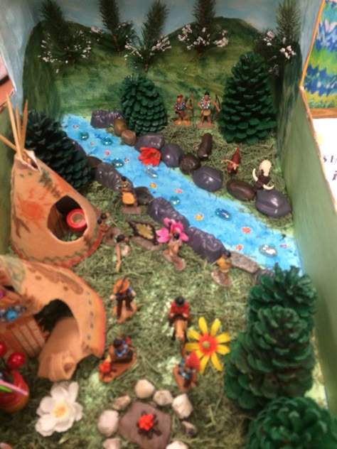 Indian diorama Diorama Native American, Indian Tribe Diorama, Karankawa Indians Project, Indian Diorama, Indigenous Art Projects, Native American Diaroma Ideas, Native American Education, Diaroma Ideas, Native American Houses