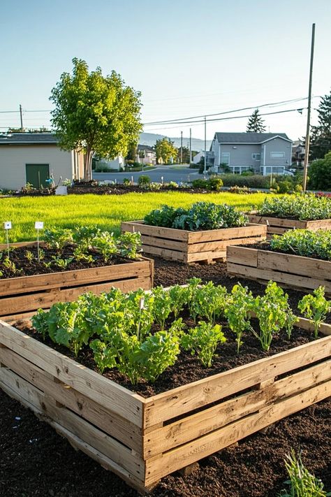 "Grow your garden with style using a DIY Pallet Garden Bed! 🛠️🌿 Perfect for creating a rustic and functional outdoor space. 🌟✨ #DIYGardenBed #PalletProjects #GardenInspiration" Pallet Garden Boxes Raised Beds, Garden Beds From Pallets, Vegetable Garden Pallet Ideas, Raised Pallet Garden, Garden Bed With Pallets, Backyard Veggie Garden Ideas, Garden From Pallets, Diy Wood Outdoor Projects, Pallette Garden Ideas