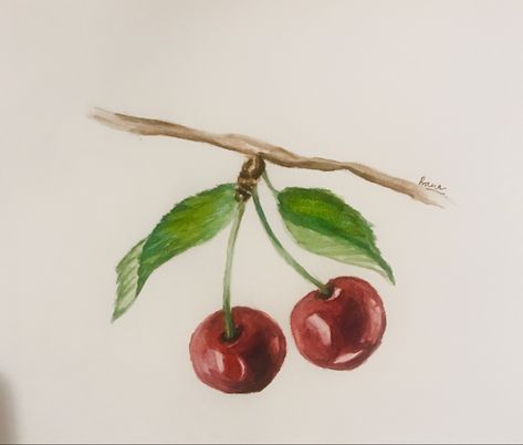 Watercolor cherries Watercolor Cherries, Colored Pencil Artwork Ideas, Cherry Drawing, Fruit Art Drawings, Abstract Pencil Drawings, Learn Watercolor Painting, Fruits Drawing, Colored Pencil Artwork, Food Illustration Art