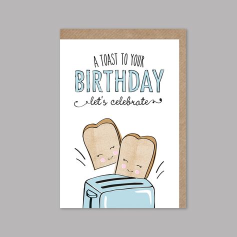 Funny birthday card // pun birthday card // happy birthday // for her // for him // a birthday toast // food pun // cute illustration #stationery #papergoods #greetingcards #greetingcard #stationerylover #paperlovers #stationeryaddict #dailydoseofpaper Happy Birthday Food Puns, Happy Birthday Puns Funny, Fun Birthday Cards, Birthday Toast, 50th Birthday Party Games, Birthday Card Puns, Happy Birthday For Her, Pun Cards, Illustration Stationery