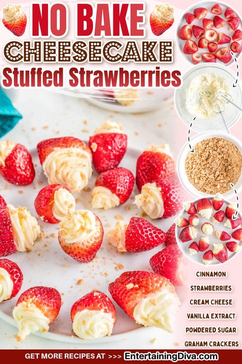 No Bake Cheesecake Stuffed Strawberries | Recipes Deviled Cheesecake Strawberries, Cheesecake Strawberries Stuffed, Strawberries 4th Of July, Cheesecake Deviled Strawberries, Deviled Strawberry, Strawberry Stuffed Cheesecake, Cheesecake Filled Strawberries, Powdered Sugar Cookies, Cheesecake Stuffed Strawberries