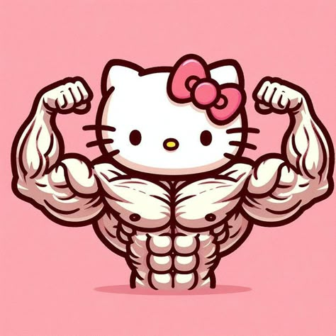 Hello Kitty Bodybuilder, Muscular Hello Kitty Drawing, Buff Hello Kitty Drawing, Hello Kitty Working Out, Muscular Hello Kitty, Hello Kitty Fuerte, Muscle Hello Kitty, Hello Kitty Muscle, Hello Kitty Mamadisima