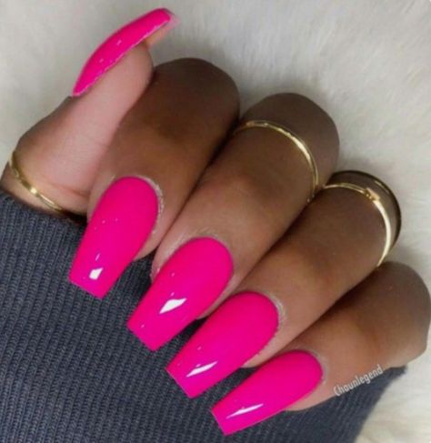 Pink Acrylic Nail Designs, Bright Pink Nails, Neon Pink Nails, Pink Nail Colors, Nails Yellow, Hot Pink Nails, Bright Nails, Super Nails, Nails Polish