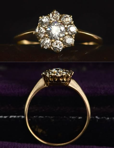 Erie Basin Blog — 1890s Victorian Diamond Cluster Ring (in the... Victorian Cluster Ring, Vintage Cluster Ring, Victorian Diamond Ring, Flower Diamond Ring, Delicate Gold Jewelry, Dream Engagement Ring, Engagement Ring Inspiration, Antique Wedding Rings, Jewellery Ring