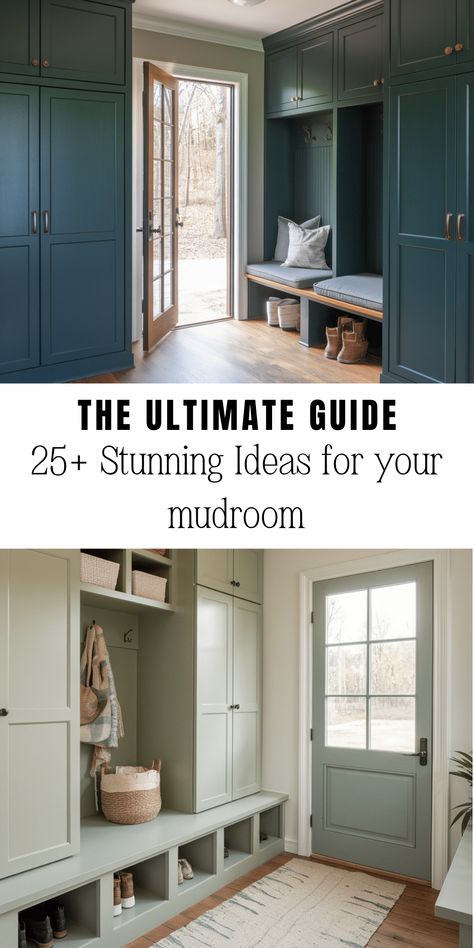 Mudroom Ideas Mudroom Custom Cabinets, Front Room Mudroom, Main Entry Mudroom, Cool Mudroom Ideas, Mudroom Dark Cabinets, Mudroom With Drop Zone, Front Entryway Mudroom Ideas, Country Mud Room Ideas, Small Mudroom Organization Ideas