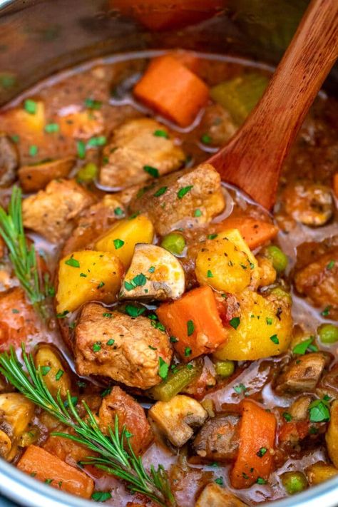 Instant Pot Pork Stew - Sweet and Savory Meals Pork Stew Instant Pot, Instant Pot Pork Stew Meat, Pork Loin Stew Recipes, Pork Tenderloin Stew Recipes, Pork And Root Vegetable Stew, Pork Stew Meat Recipes, Pork Stew Meat, Pork Stew Recipes, Pressure Cooker Pork