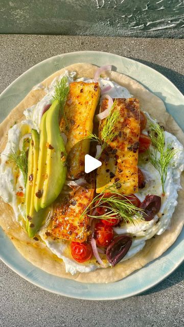 Greek Yogurt Flatbread, Halloumi Wrap, Yogurt Flatbread, Cypriot Food, Avocado Wrap, Grilled Halloumi, Easy Wrap, Roasted Cherry Tomatoes, Flaky Salt