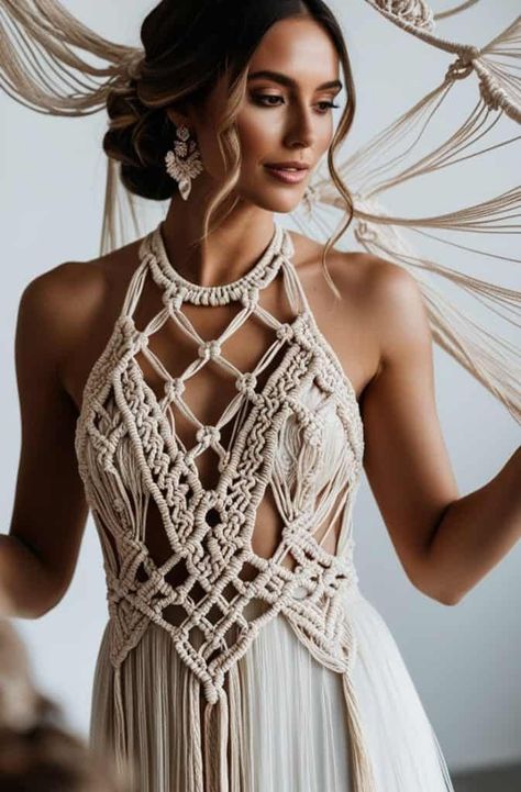 Macrame Wedding Dress, Macrame Techniques, Macrame Fashion, Pola Macrame, Macrame Clothes, Wedding Dress Design, Makramee Diy, Macrame Wedding, Macrame Dress