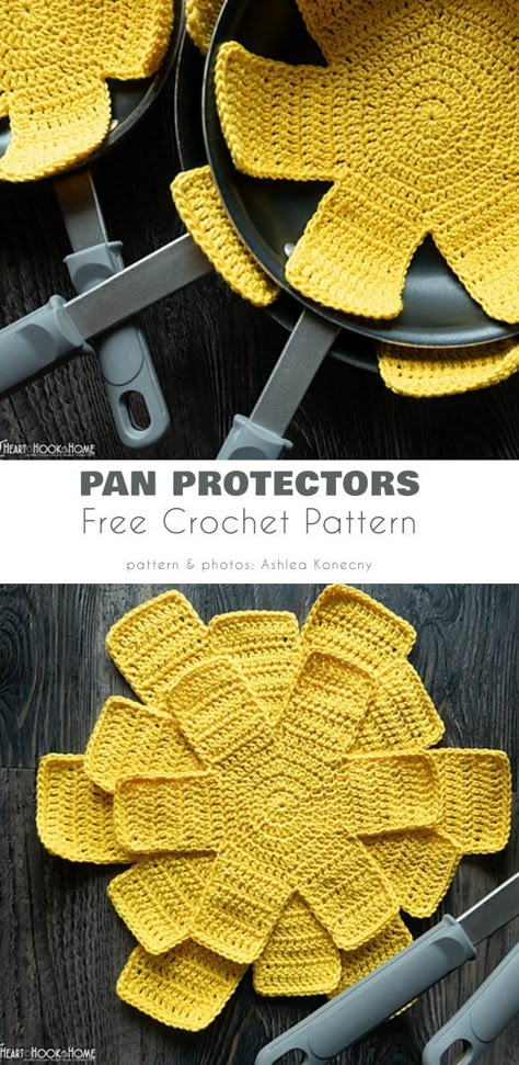 Pan Protectors Crochet Frying Pan Protectors, Crochet Appliance Covers Patterns, Crochet Pan Dividers, Pan Savers Crochet, Crochet Pot Dividers, Pan Protector Crochet Pattern, Crochet Stand Mixer Cover Free Pattern, Crochet Toaster Cover Pattern Free, Crochet Around The House