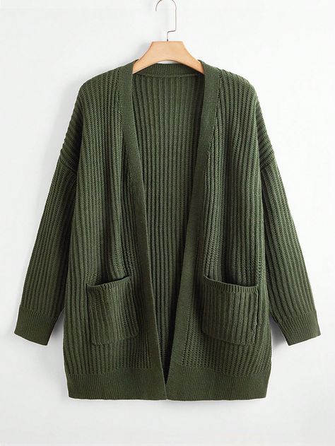 SHEIN LUNE Plus Size Solid Color Long Sleeve Cardigan With PocketsI discovered amazing products on SHEIN.com, come check them out! Silly Outfits, Dark Green Cardigan, Concept Wardrobe, Plain Coats, Shein Clothing, Áo Len Cardigan, Comfy Jumpsuits, Denim Sneakers, Florence Welch