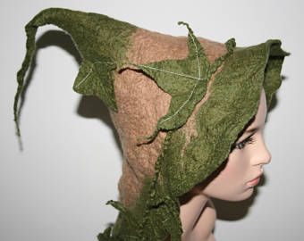 Ivy Leaf Woodland Folk Tree Nymph Felted Pixie Fairy Hood Hat. Woodland Goddess hood. Jazz Frog, Gnome Makeup, Elf Hat With Ears, Woodland Goddess, Tree Nymph, School Theater, Fairy Hat, Secret Garden Theme, Leaf Hat